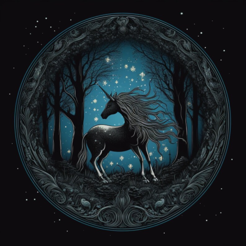 Dark Unicorn Celestial Art: Hand-Drawn Style (PNG JPG Digital Download), photo 2 of 2