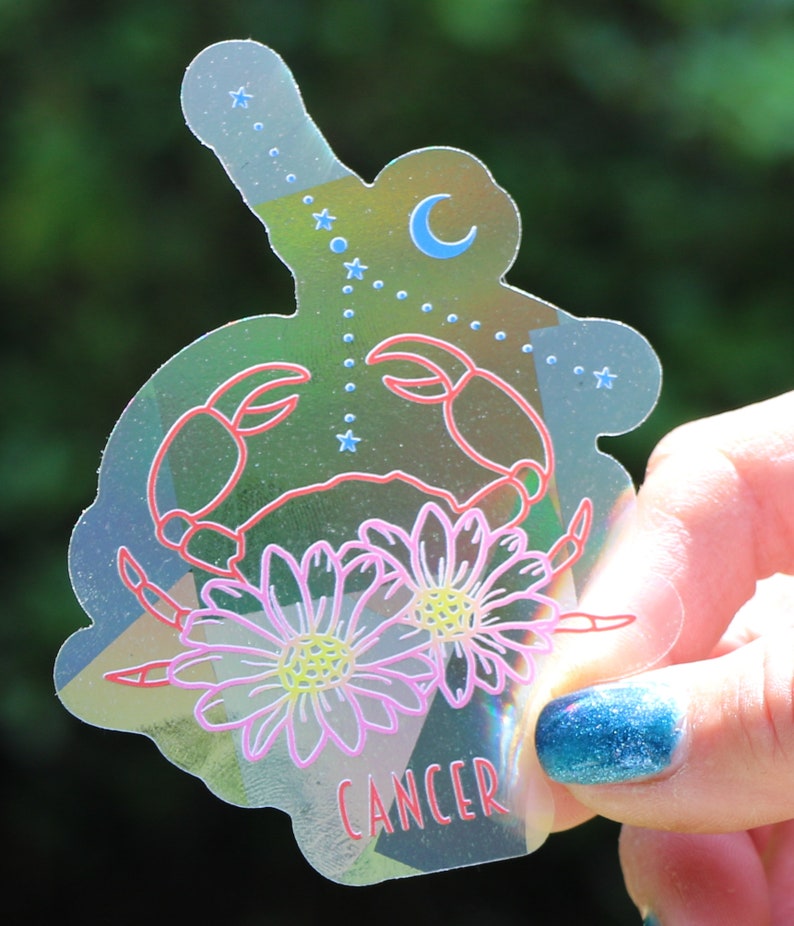 Cancer Zodiac Suncatcher: Holographic Rainbow Window Sticker, photo 3 of 8