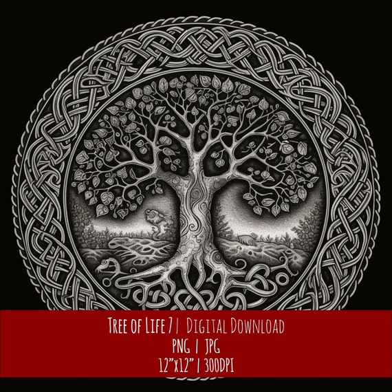Tree Of Life In Hand Drawn Celtic / Norse Style Pagan Wicca.