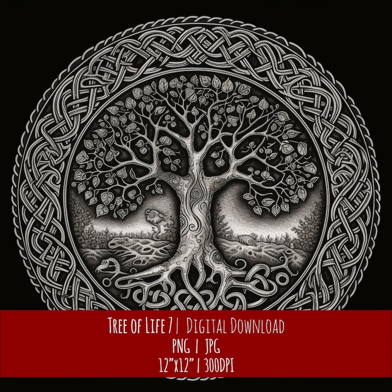Celtic Tree of Life Art: Hand-Drawn Pagan Design (PNG JPG Digital Download), photo 1 of 2