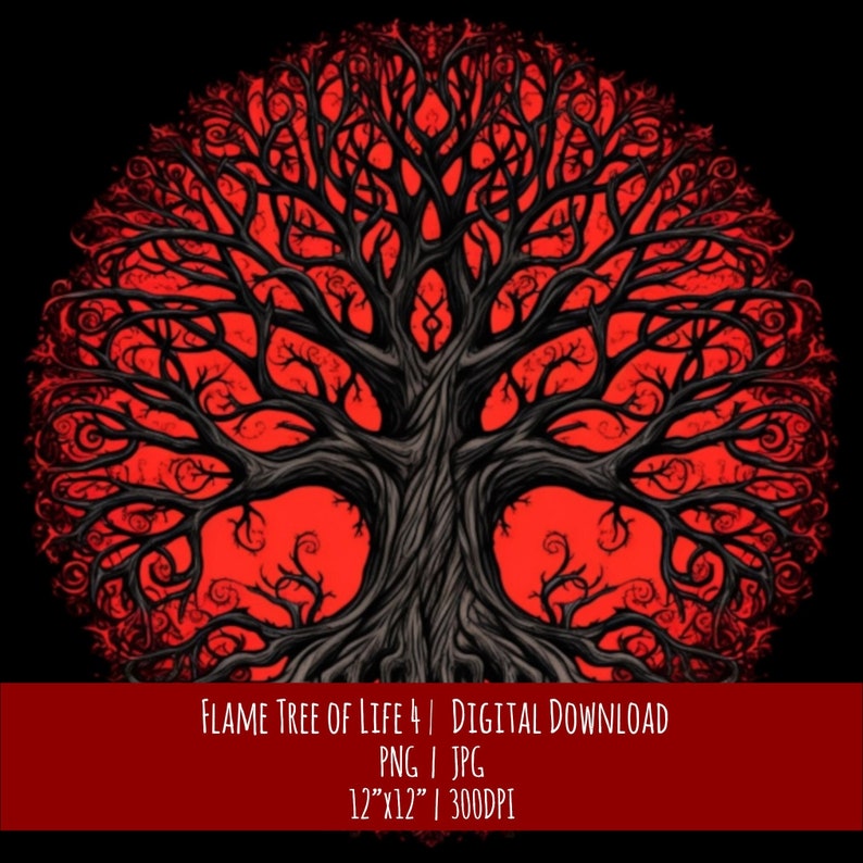 Flame Red Tree of Life: Hand Drawn Pagan Design (PNG JPG Digital Download), photo 1 of 2