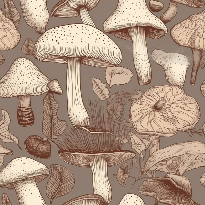 Wild Mushroom Seamless Pattern Bundle: Hand-Drawn Style (Digital Download), photo 4 of 9