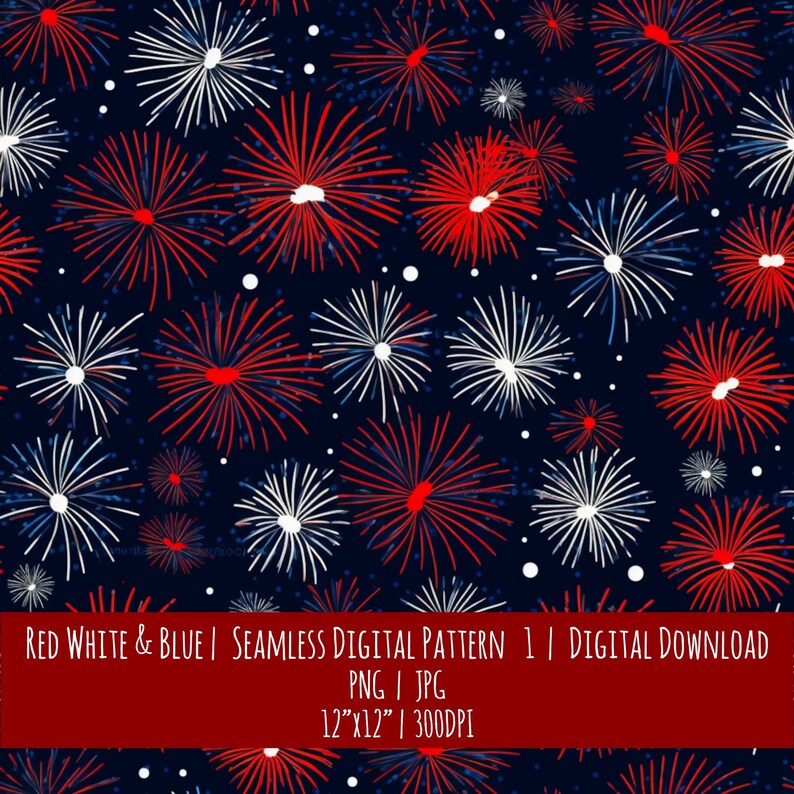 Patriotic July 4 Memorial Day Seamless Digital Pattern. BOHO. Eclectic. Farmhouse Decor…, photo 1 of 2