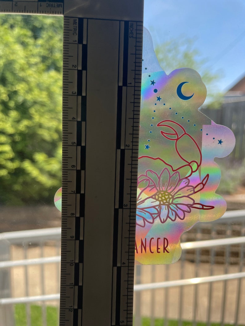 Cancer Zodiac Suncatcher: Holographic Rainbow Window Sticker, photo 8 of 8