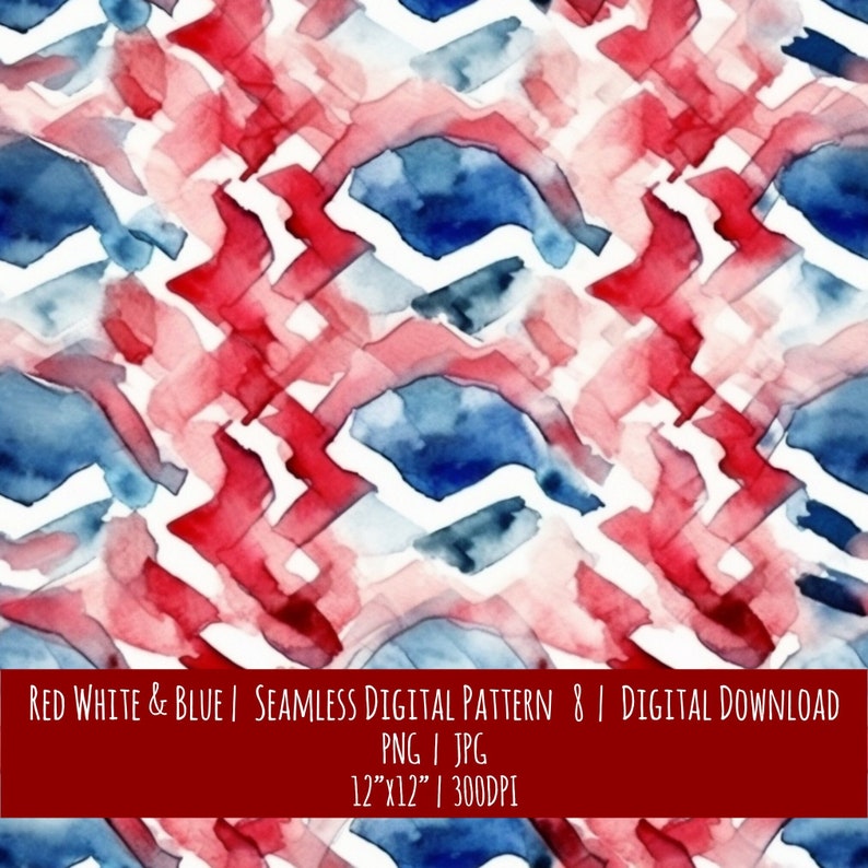 Patriotic Watercolor Seamless Pattern: July 4th, Memorial Day (Digital Download), photo 1 of 2