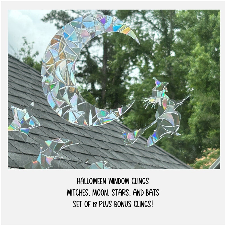 Halloween Rainbow Window Clings: Witches, Bats, Moon - Set of 13, photo 3 of 10