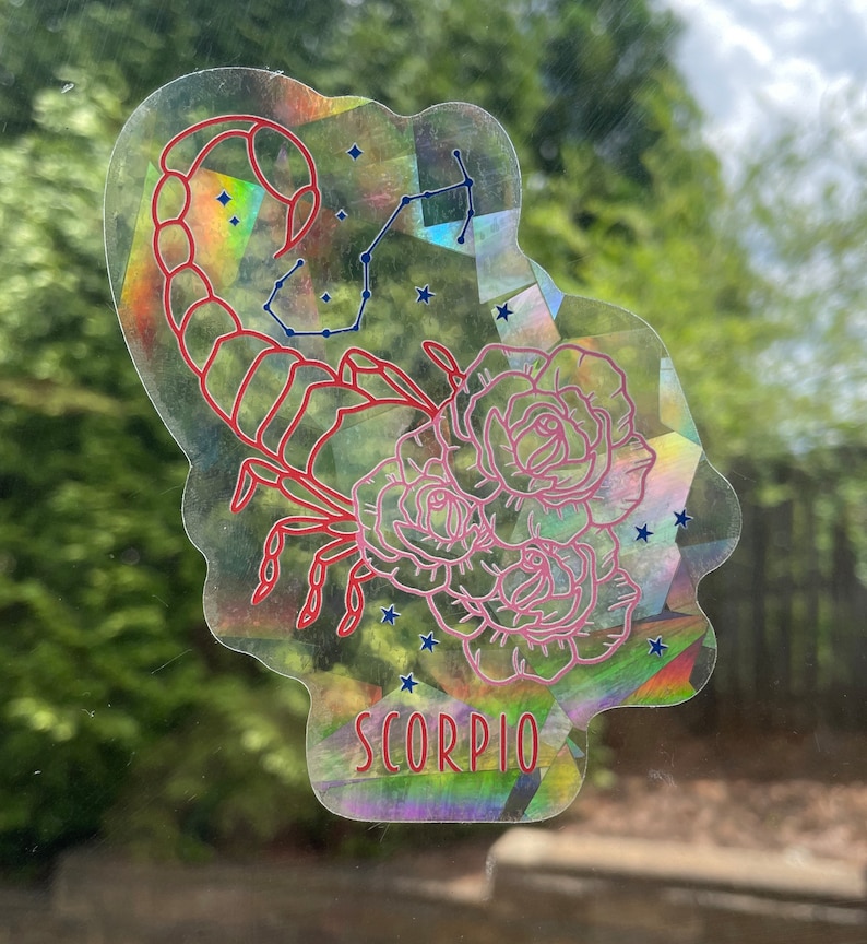 Scorpio Zodiac Suncatcher: Holographic Rainbow Window Sticker, photo 4 of 9