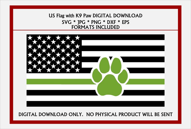 US Flag Military Green Dog Paw Print. Military Police K9 SVG, JPG, & More. Digital…, photo 1 of 1