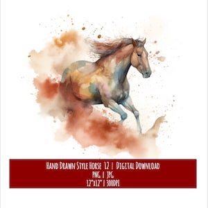Cheval dans un style dessiné à la main | Art équin | Téléchargement numérique | Illustration | Décoration murale | Clipart | Cadeau pour les amoureux des chevaux | Aquarelle