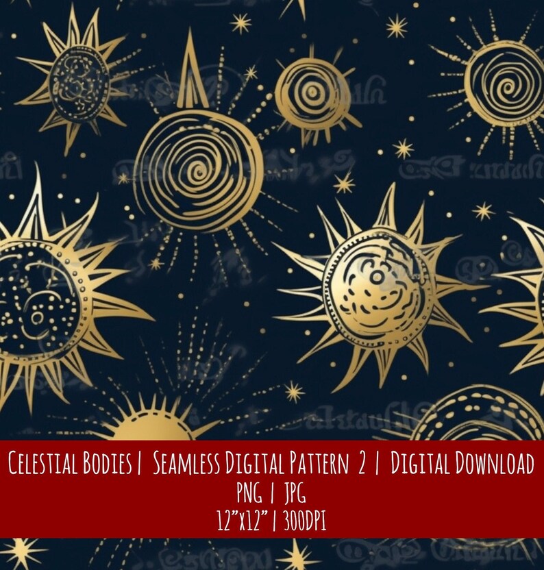 Celestial Sun Seamless Pattern: Boho Farmhouse Style (Digital Download), photo 1 of 2