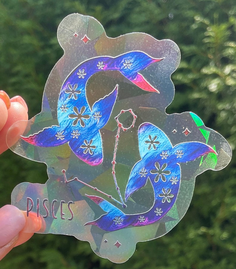 Pisces Zodiac Suncatcher: Rainbow Prismatic Window Sticker, photo 3 of 8