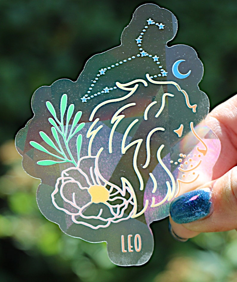 Leo Zodiac Suncatcher: Holographic Rainbow Window Sticker, photo 4 of 8