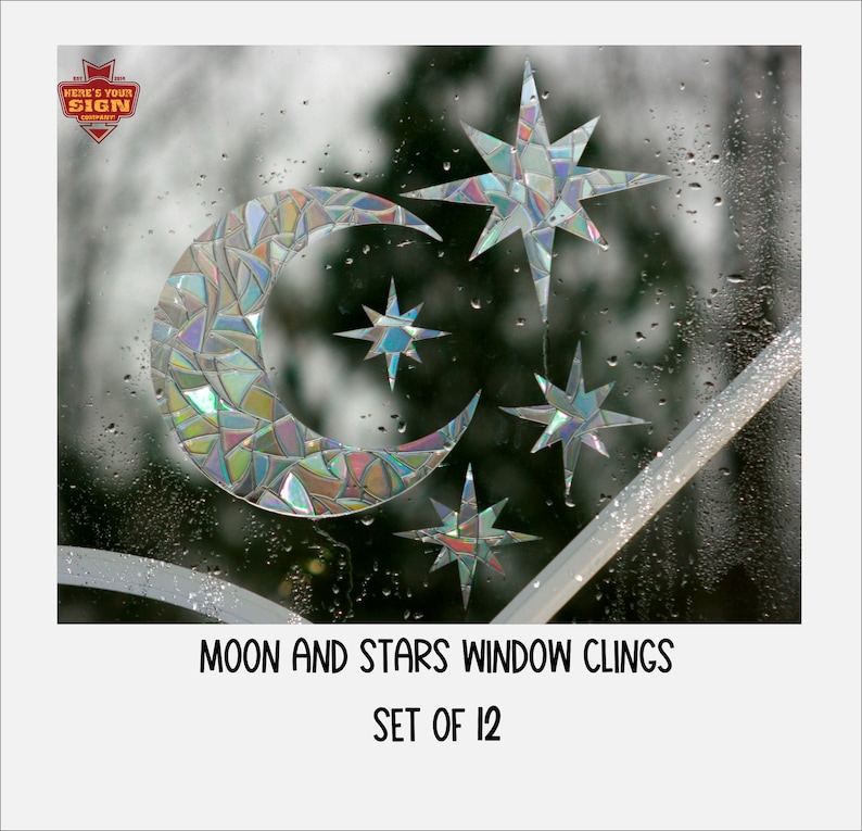 Moon and Stars Window Clings: Rainbow Prism Suncatcher Decals, photo 1 of 10