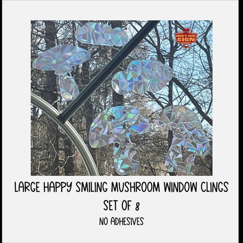 Happy Mushroom Window Cling Set: Rainbow Prism Sun Catcher, Fairy Garden Decor, photo 1 of 10