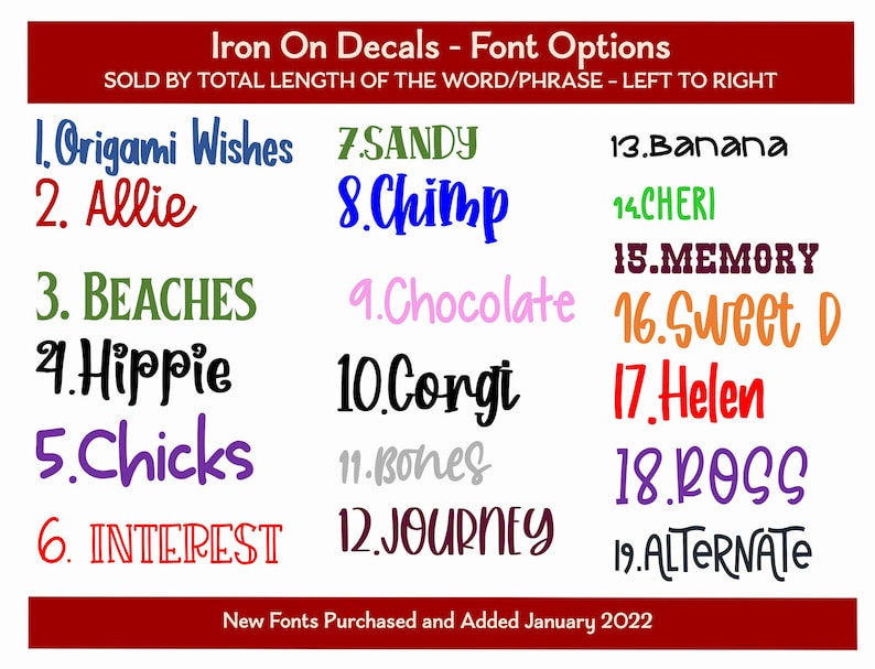 Personalized Custom Name Iron On Vinyl Decal Transfer Sold By Total Length- left to…, photo 1 of 10