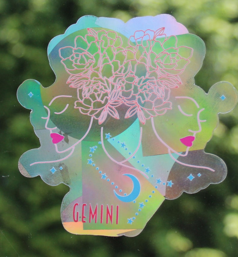 Gemini Zodiac Suncatcher: Holographic Rainbow Window Sticker, photo 3 of 7
