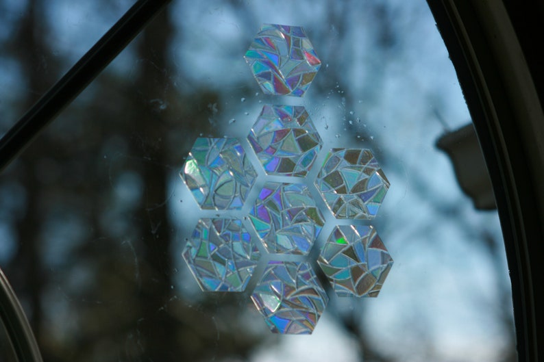 Hexagon 2.5" wide Shaped Window Clings. Set of 14. Sun Catcher. Rainbow Window Prism…, photo 3 of 10