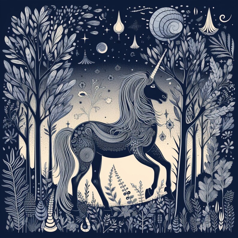 Dark Unicorn Celestial Art: Hand-Drawn Style (PNG JPG Digital Download), photo 2 of 2