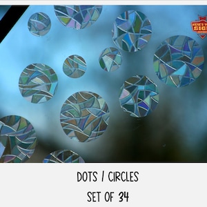 Circles / Dot Shaped Window Clings. Set of 28.  Sun Catcher. Rainbow Window Prism Decoration. Static Window Cling. Bonus clings always!