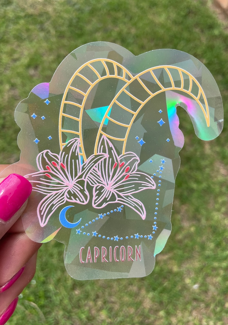 Capricorn Suncatcher: Holographic Rainbow Window Sticker (4"), photo 3 of 10