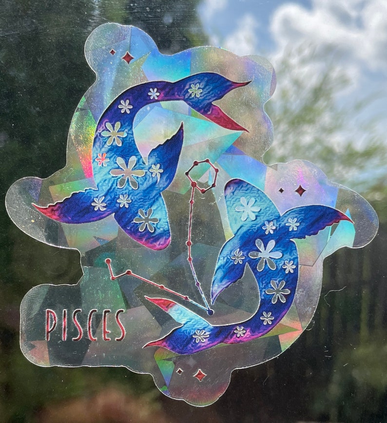 Pisces Zodiac Suncatcher: Rainbow Prismatic Window Sticker, photo 2 of 8