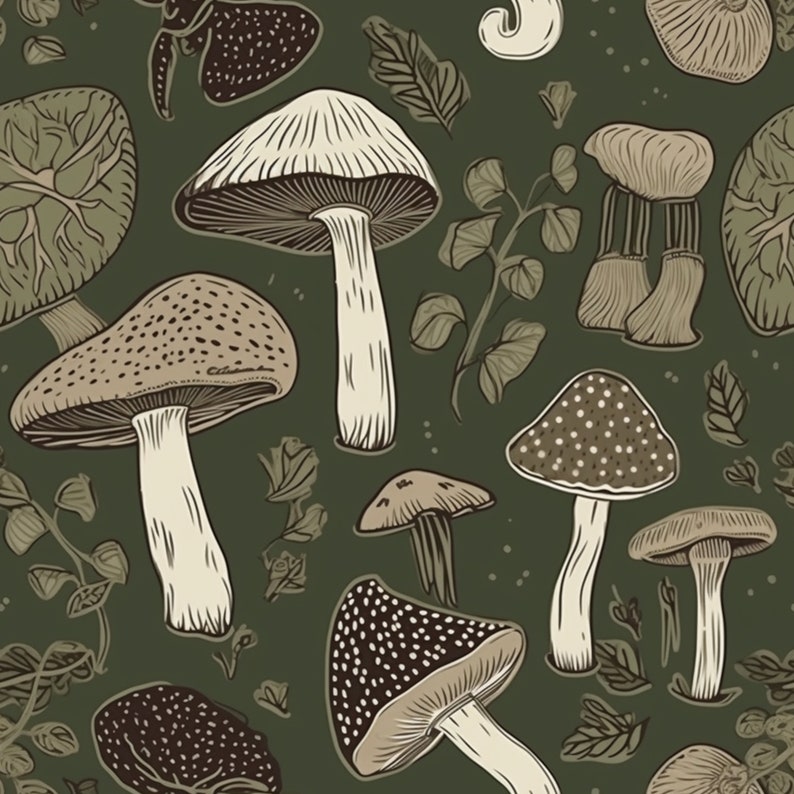 Wild Mushroom Seamless Pattern Bundle: Hand-Drawn Style (Digital Download), photo 6 of 9