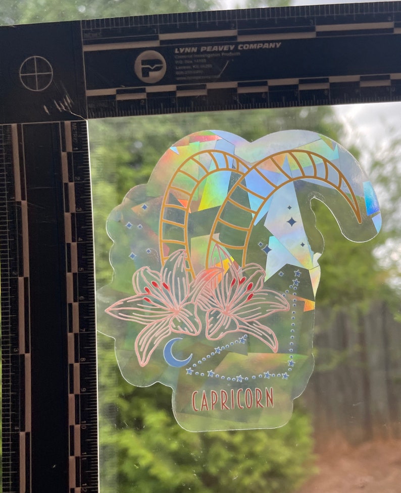 Capricorn Suncatcher: Holographic Rainbow Window Sticker (4"), photo 7 of 10