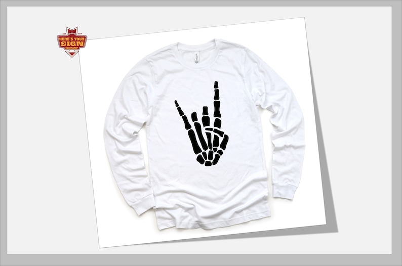 Rock On Skeleton Hand Iron On Decal: Halloween Shirt Transfer, photo 2 of 10