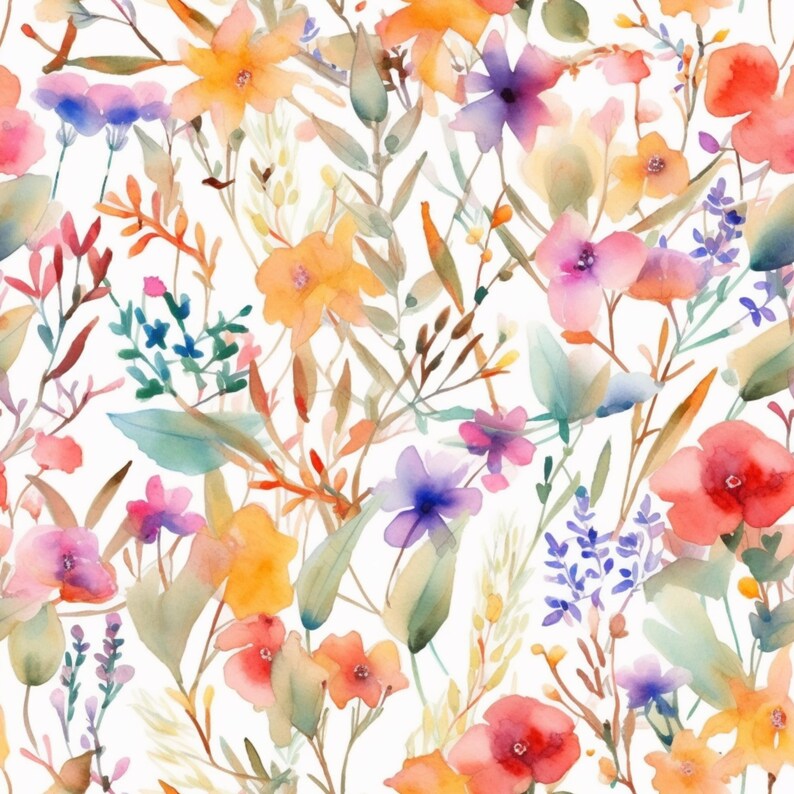 Wildflower Watercolor Seamless Pattern: Boho Farmhouse Design (Digital Download), photo 2 of 2