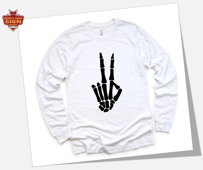 Skeleton Hand Peace Sign Iron On Decal - Halloween Shirt HTV, photo 2 of 10