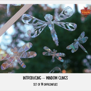 Dragonfly Window Clings.  Sun Catcher. Rainbow Window Prism Decoration. Static Window Cling. Set of 14 Decals