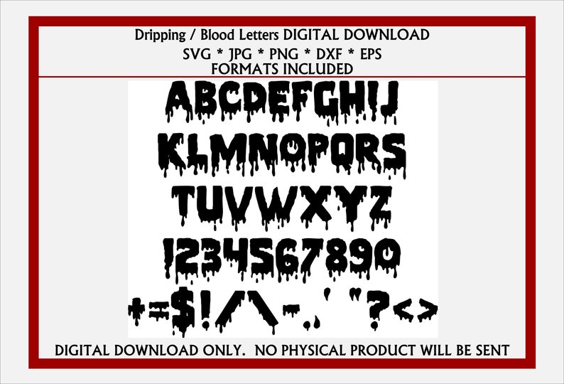 Dripping Blood Letters /Alphabet, Numbers Special Characters SVG JPG. Digital Download…, photo 1 of 1