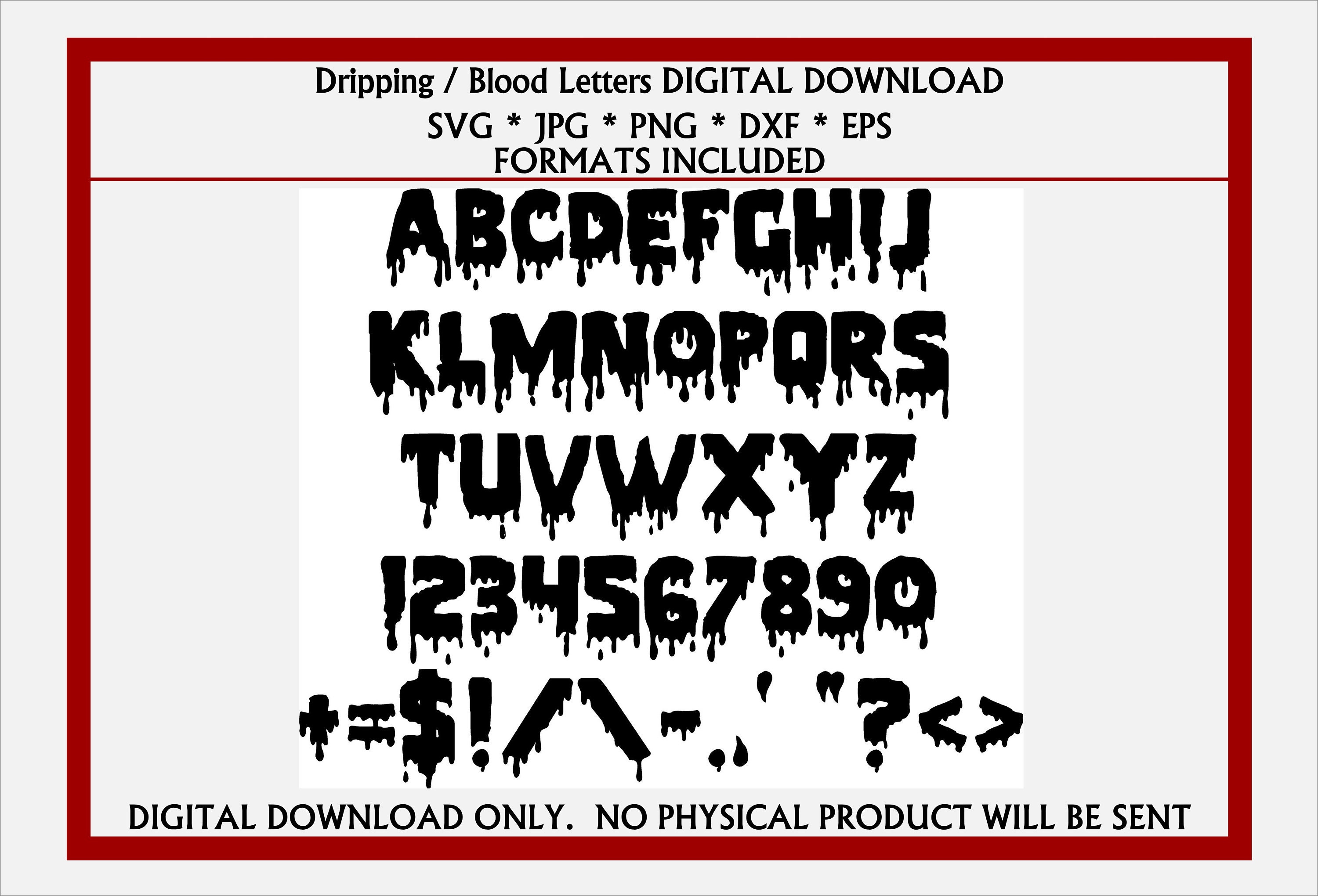 Dripping Blood Letters Alphabet Numbers Special Characters Etsy