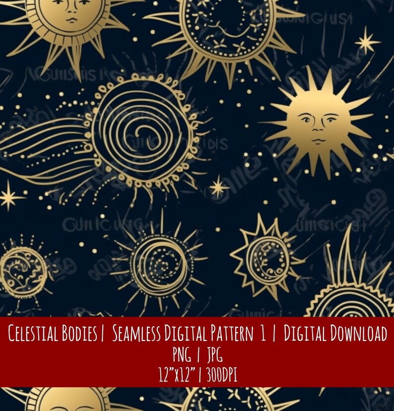 Celestial Sun & Planets Seamless Pattern: Boho Farmhouse (Digital Download), photo 1 of 2
