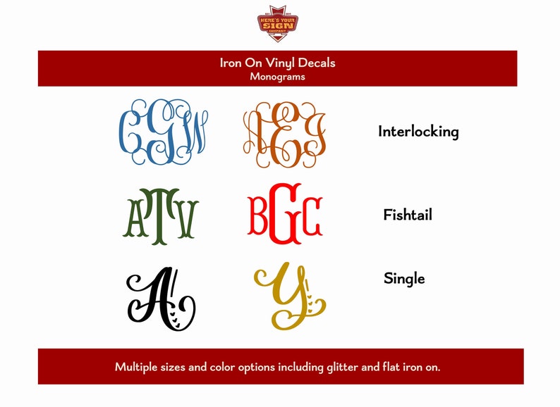 Personalized Custom Monogram Iron On Vinyl Decal Transfer in Assorted Colors and Fonts…, photo 1 of 10