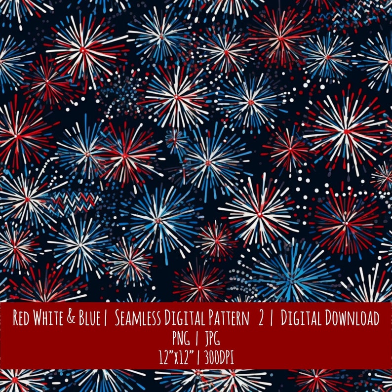 Patriotic July 4 Memorial Day Seamless Digital Pattern. BOHO. Eclectic. Farmhouse Decor…, photo 1 of 2