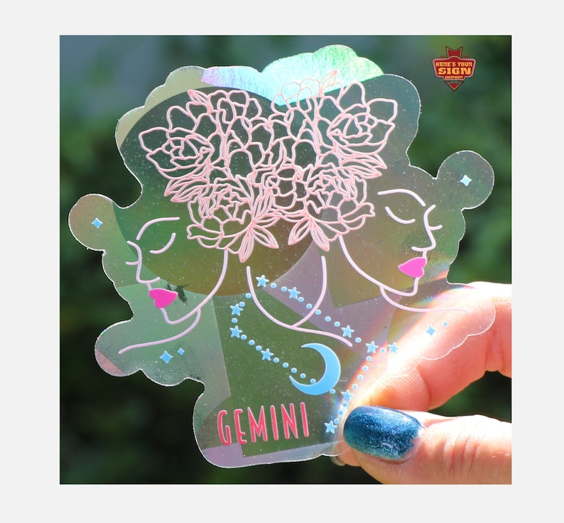 Gemini Zodiac Suncatcher: Holographic Rainbow Window Sticker, photo 1 of 7