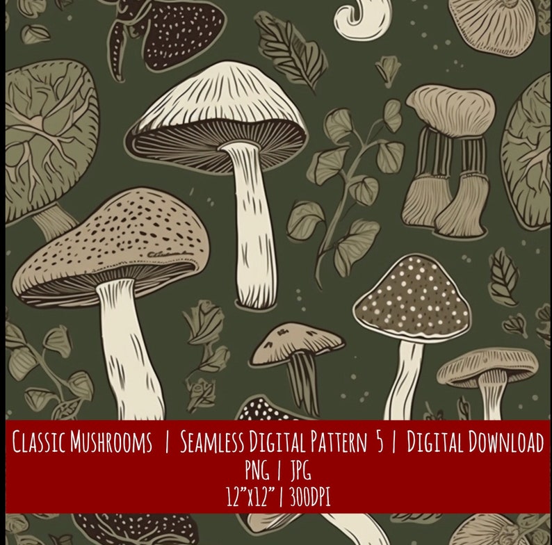 Wild Mushroom Seamless Pattern: Hand-Drawn Style (Digital Download), photo 1 of 2