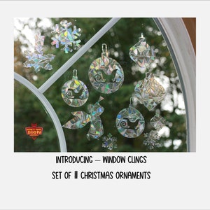 Christmas Ornaments, Angel and Snowflake Window Clings Sun Catcher. Rainbow Prism Decoration. Static Window Cling. 11 Decals with bonuses!