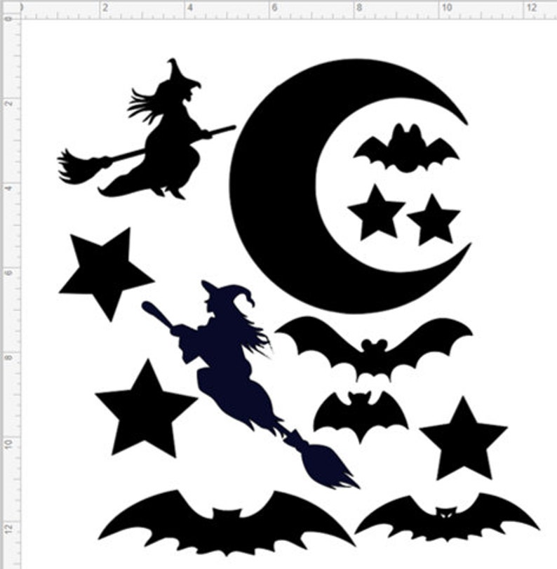 Halloween Rainbow Window Clings: Witches, Bats, Moon - Set of 13, photo 10 of 10