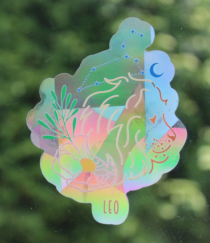 Leo Zodiac Suncatcher: Holographic Rainbow Window Sticker, photo 2 of 8