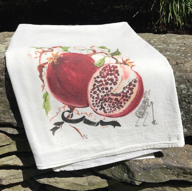 Phlox Green Tea Towels Pomegranate