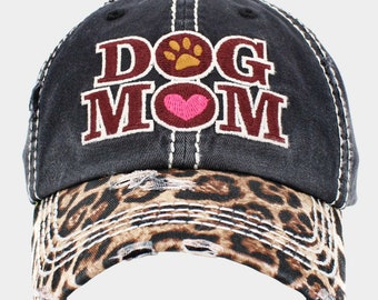 Distressed Dog Mom Leopard Pattern Baseball Hat Women, Dog Lover Gift, Gift for Mom