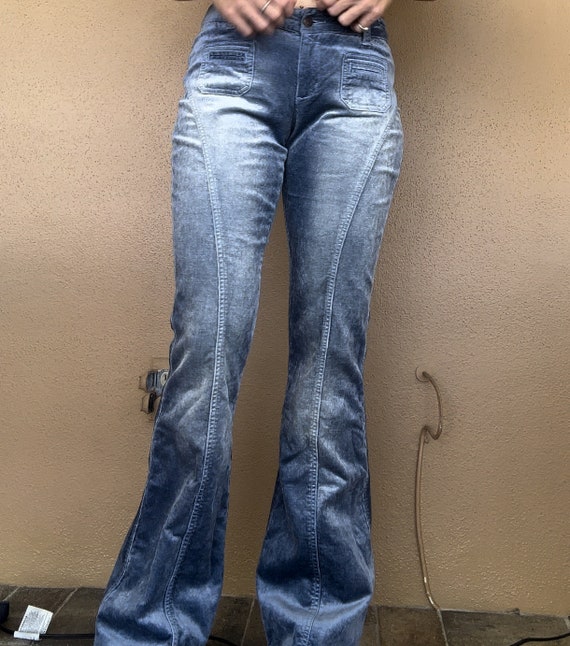 Vintage 2000s Y2K Express Flare Jeans - Corduroy blue… - Gem