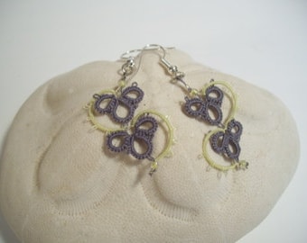 Grey and yellow tatted earrings small and dainty