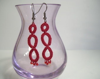 Red tatted 3 ring earrings