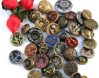 42 Small, Antique, Metal, Vest, Dress Buttons, Pictorial & Designs, Hump Shanks,  Twinkle, Pewter, Original Tint, Button Jewelry, Collect
