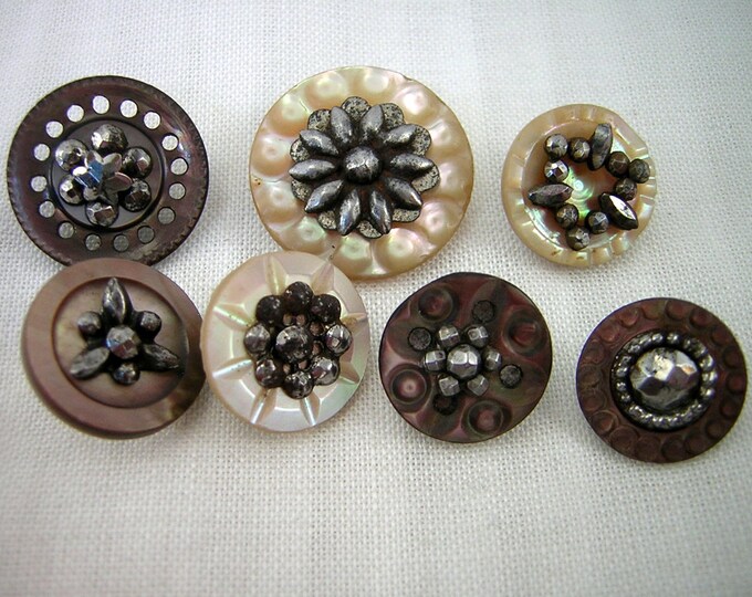 7 Antique Pearl BUTTONS: Steel Embellishments Rivets Steel - Etsy