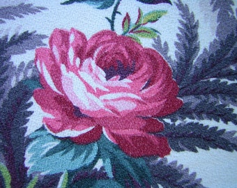 Cottage Chic, Vintage Barkcloth Fabric, Nubby Cotton Panel, Cabbage Rose Bouquet, Grey, Pink, Red & Yellow on white, 46 x  46,  Pillows, Sew