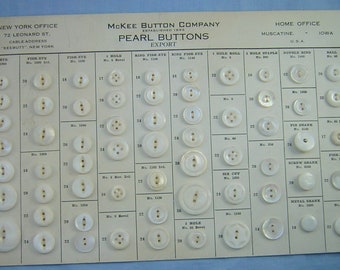 Vintage, Original Sample Button Card, Pearl Buttons, McKee Button Company, Muscatine Iowa,  Graduated Sizes, White Pearl Shell Buttons